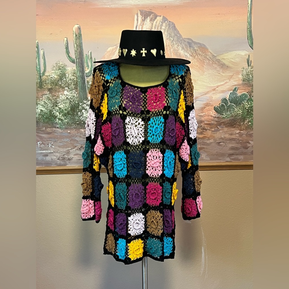 VINTAGE CROCHET BATWING DRESS/COVER L